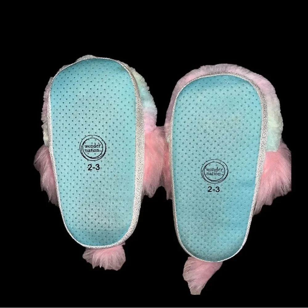Wonder Nation Girls Plush Unicorn Slippers Size 2-3
